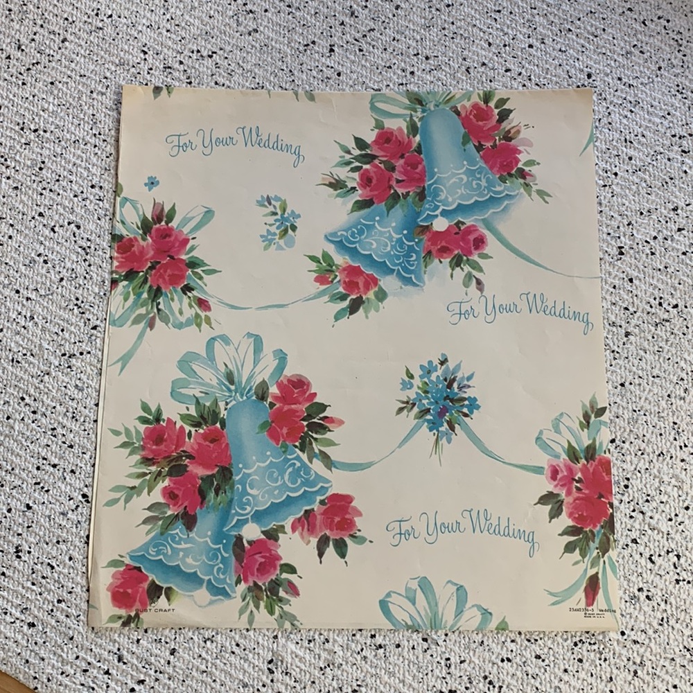 3PC Antique Wedding Giftwrap, Floral Bells and Rings
